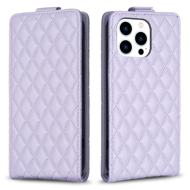 For iPhone 16 Pro Diamond Lattice Vertical Flip Leather Phone Case(Purple) - iPhone 16 Pro Cases by buy2fix | Online Shopping UK | buy2fix