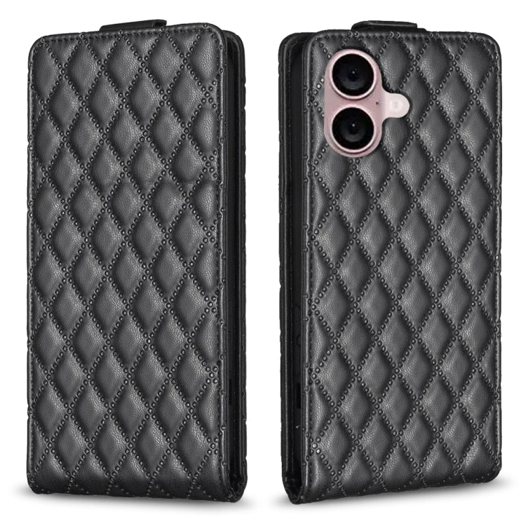 For iPhone 16 Diamond Lattice Vertical Flip Leather Phone Case(Black) - iPhone 16 Cases by buy2fix | Online Shopping UK | buy2fix