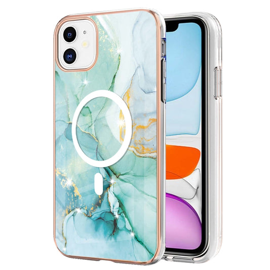 For iPhone 11 Marble Pattern Dual-side IMD Magsafe TPU Phone Case(Green 003) - iPhone 11 Cases by buy2fix | Online Shopping UK | buy2fix