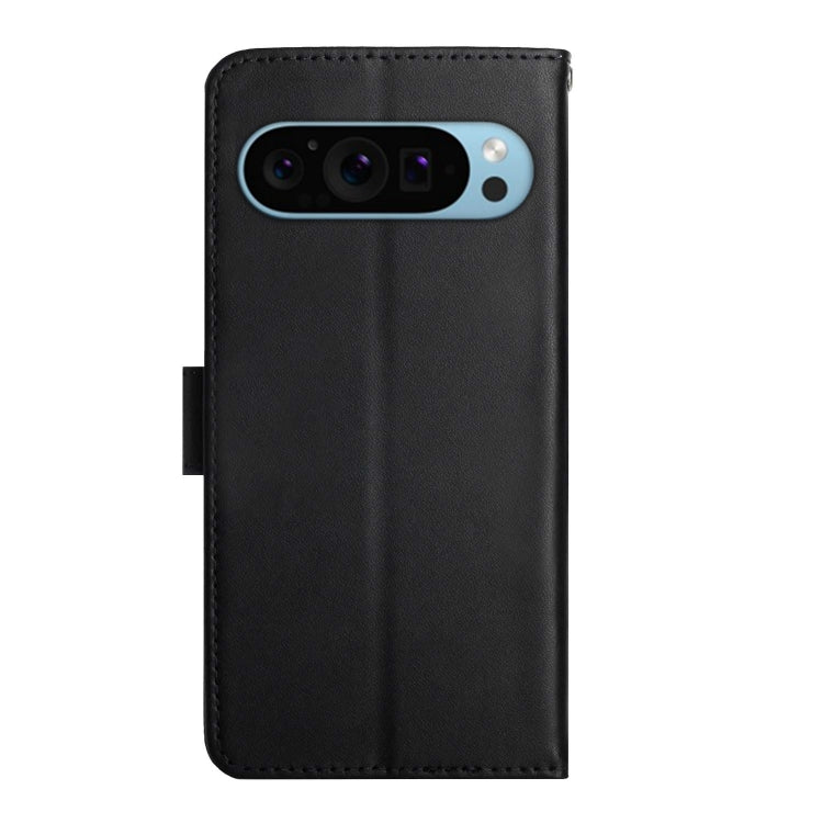 For Google Pixel 9 HT02 Genuine Leather Fingerprint-proof Flip Phone Case(Black) - Google Cases by buy2fix | Online Shopping UK | buy2fix