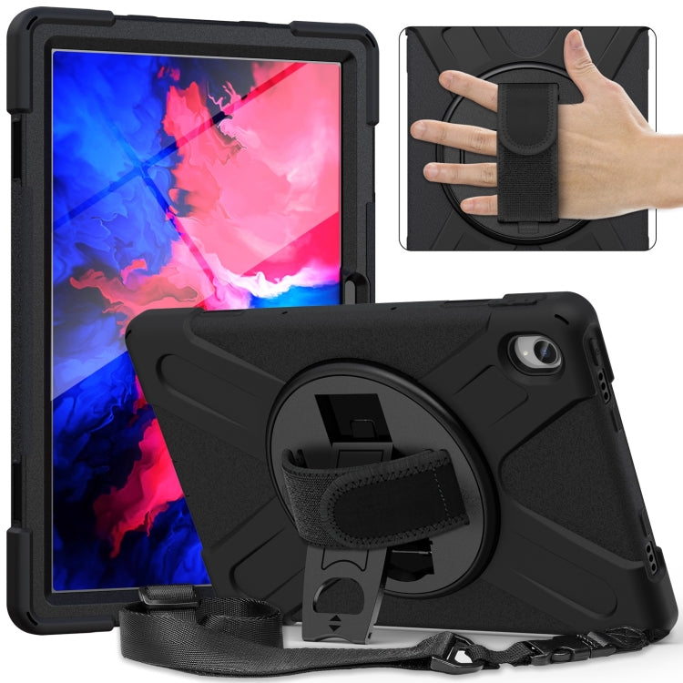 For Lenovo Tab P11 Silicone Hybrid PC Tablet Case with Grip & Shoulder Strap(Black) - Lenovo by buy2fix | Online Shopping UK | buy2fix