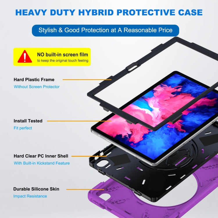 For Lenovo Tab P11 Silicone Hybrid PC Tablet Case with Grip & Shoulder Strap(Purple) - Lenovo by buy2fix | Online Shopping UK | buy2fix