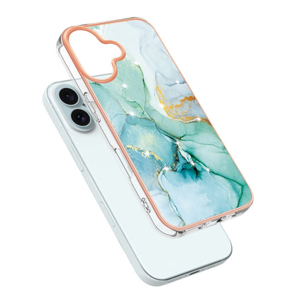 For iPhone 16 Plus Electroplating Marble Pattern Dual-side IMD TPU Shockproof Phone Case (Green 003) - iPhone 16 Plus Cases by buy2fix | Online Shopping UK | buy2fix