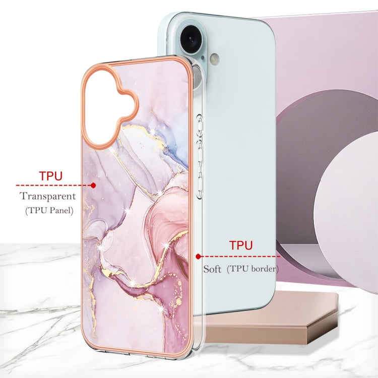 Electroplating Marble Pattern Dual-side IMD TPU Shockproof Phone Case For iPhone 16 Plus(Rose Gold 005) - iPhone 16 Plus Cases by buy2fix | Online Shopping UK | buy2fix