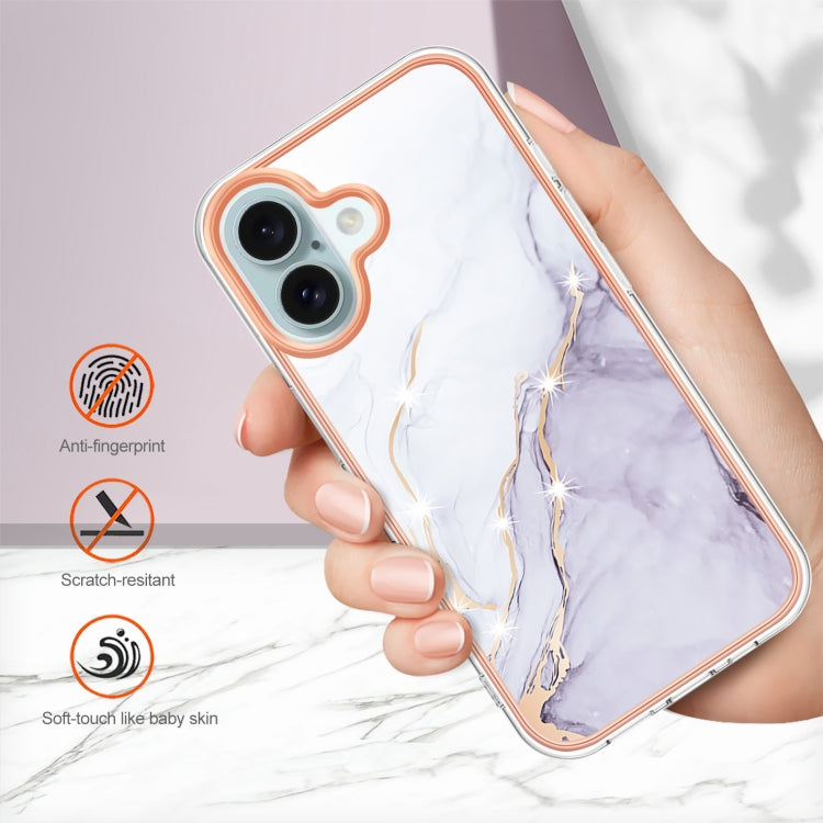 For iPhone 16 Plus Electroplating Marble Pattern Dual-side IMD TPU Shockproof Phone Case (White 006) - iPhone 16 Plus Cases by buy2fix | Online Shopping UK | buy2fix