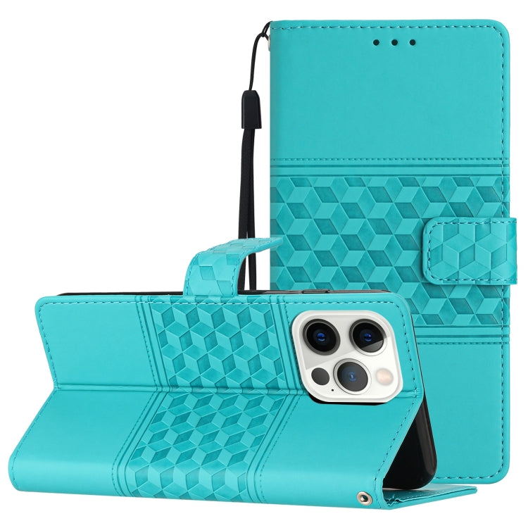 For iPhone 16 Pro Diamond Embossed Skin Feel Leather Phone Case(Blue) - iPhone 16 Pro Cases by buy2fix | Online Shopping UK | buy2fix