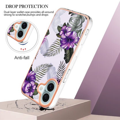 For iPhone 16 Electroplating Pattern IMD TPU Shockproof Case(Purple Flower) - iPhone 16 Cases by buy2fix | Online Shopping UK | buy2fix