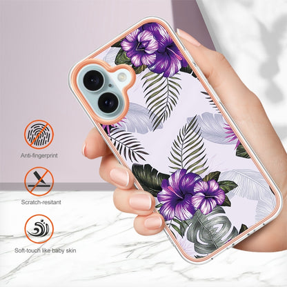 For iPhone 16 Electroplating Pattern IMD TPU Shockproof Case(Purple Flower) - iPhone 16 Cases by buy2fix | Online Shopping UK | buy2fix