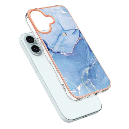 For iPhone 16 Electroplating Marble Dual-side IMD Phone Case(Blue 018) - iPhone 16 Cases by buy2fix | Online Shopping UK | buy2fix