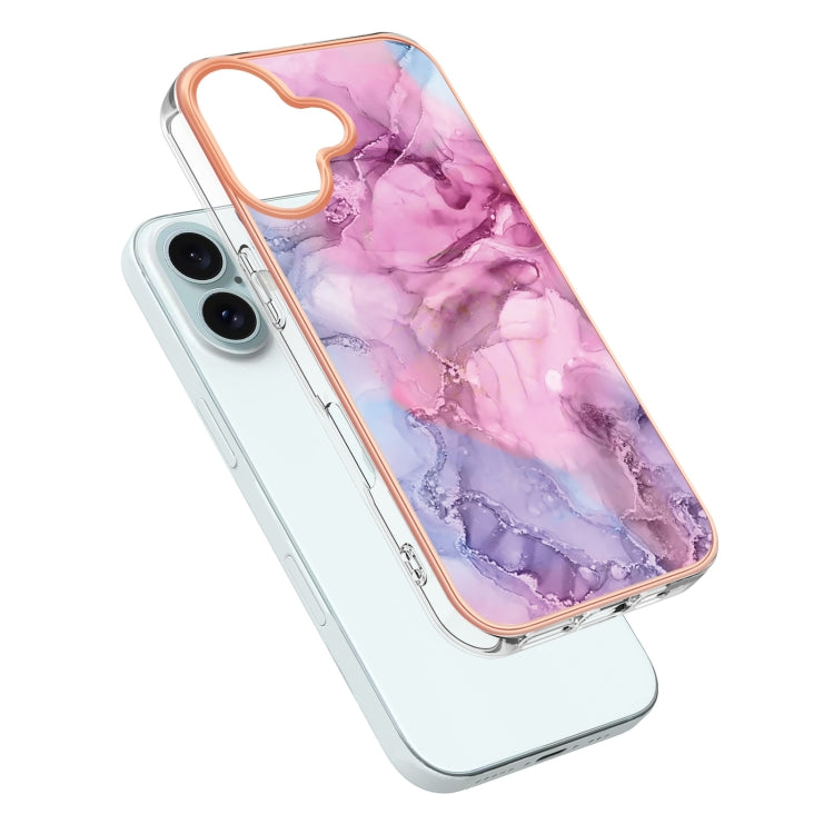 For iPhone 16 Electroplating Marble Dual-side IMD Phone Case(Pink 013) - iPhone 16 Cases by buy2fix | Online Shopping UK | buy2fix