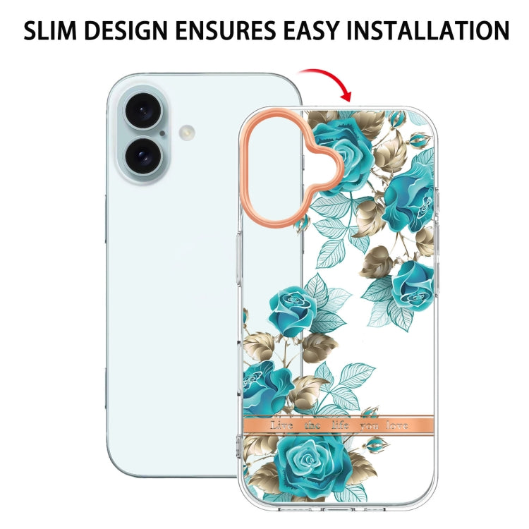 For iPhone 16 Plus Flowers and Plants Series IMD TPU Phone Case(Blue Rose) - iPhone 16 Plus Cases by buy2fix | Online Shopping UK | buy2fix