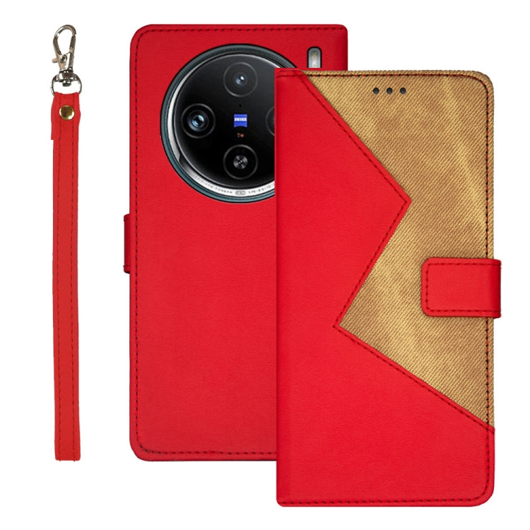 For vivo X100 Pro idewei Two-color Splicing Leather Phone Case(Red) - X100 Pro Cases by idewei | Online Shopping UK | buy2fix