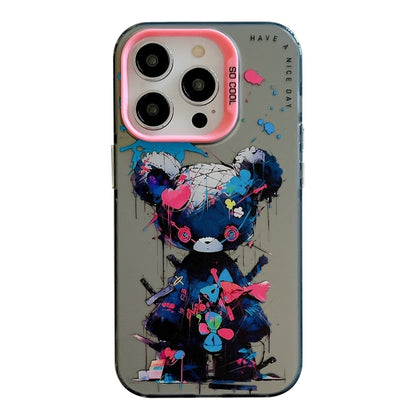 For iPhone 16 Pro Animal Pattern Oil Painting Series PC + TPU Phone Case(Tattered Bear) - iPhone 16 Pro Cases by buy2fix | Online Shopping UK | buy2fix