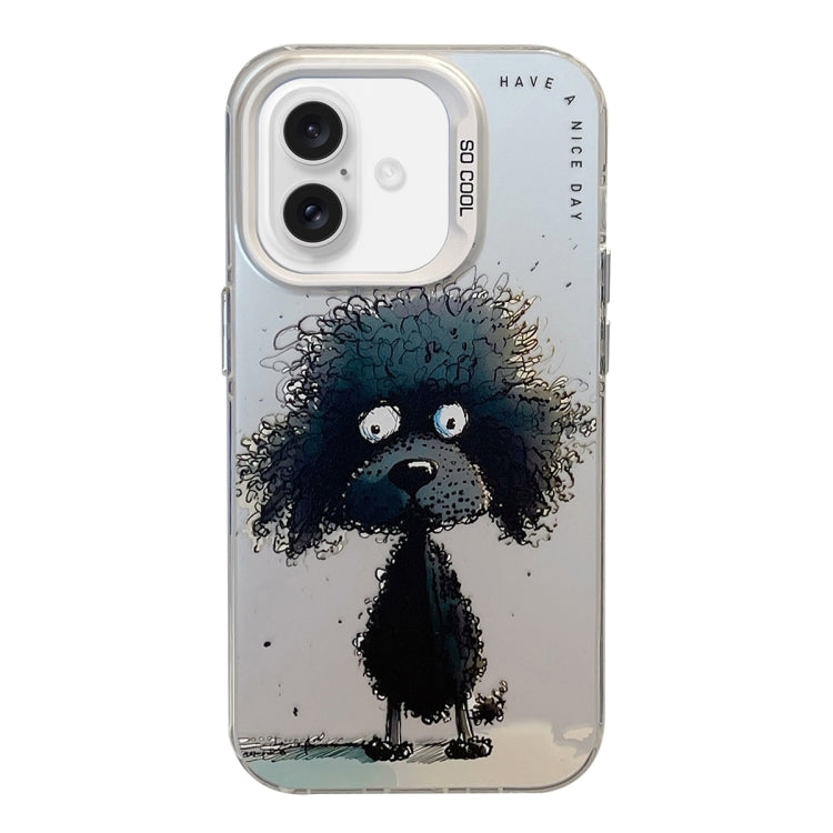 For iPhone 16 Plus Animal Pattern Oil Painting Series PC + TPU Phone Case(Black Dog) - iPhone 16 Plus Cases by buy2fix | Online Shopping UK | buy2fix