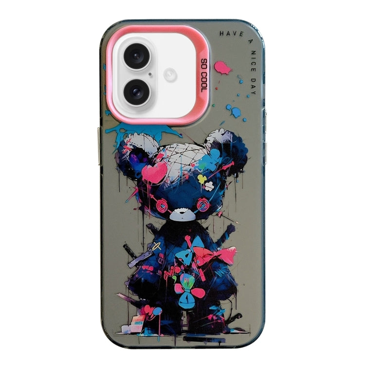 For iPhone 16 Plus Animal Pattern Oil Painting Series PC + TPU Phone Case(Tattered Bear) - iPhone 16 Plus Cases by buy2fix | Online Shopping UK | buy2fix