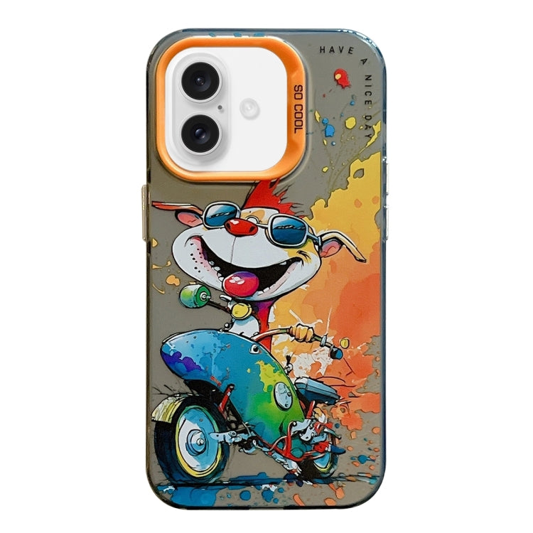 For iPhone 16 Animal Pattern Oil Painting Series PC + TPU Phone Case(Motorcycle Dog) - iPhone 16 Cases by buy2fix | Online Shopping UK | buy2fix