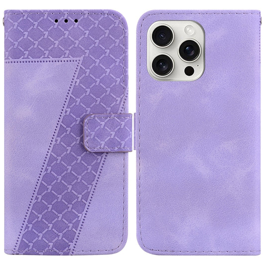 For iPhone 16 Pro Seven-shaped Embossed Leather Phone Case(Purple) - iPhone 16 Pro Cases by buy2fix | Online Shopping UK | buy2fix