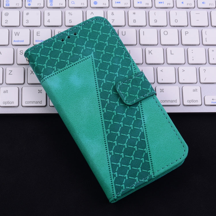 For iPhone 16 Plus Seven-shaped Embossed Leather Phone Case(Green) - iPhone 16 Plus Cases by buy2fix | Online Shopping UK | buy2fix