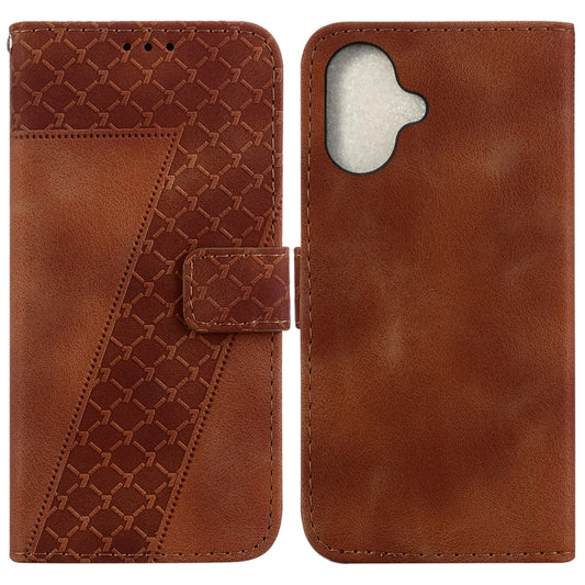 For iPhone 16 Plus Seven-shaped Embossed Leather Phone Case(Brown) - iPhone 16 Plus Cases by buy2fix | Online Shopping UK | buy2fix