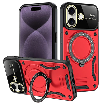 For iPhone 16 Plus Large Window MagSafe Holder Phone Case(Red) - iPhone 16 Plus Cases by buy2fix | Online Shopping UK | buy2fix