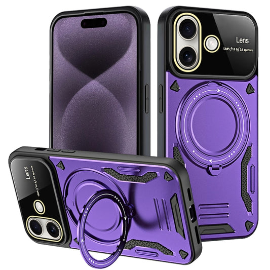 For iPhone 16 Large Window MagSafe Holder Phone Case(Purple) - iPhone 16 Cases by buy2fix | Online Shopping UK | buy2fix