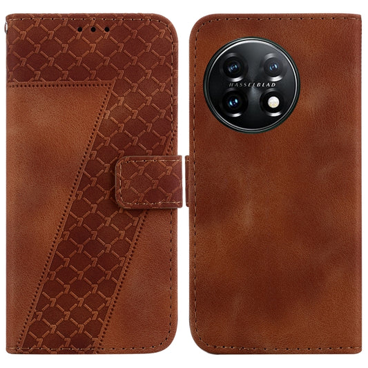 For OnePlus 11 Seven-shaped Embossed Leather Phone Case(Brown) - OnePlus Cases by buy2fix | Online Shopping UK | buy2fix