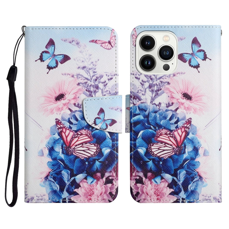 For iPhone 16 Pro 3D Colored Drawing Flip Leather Phone Case(Purple butterfly) - iPhone 16 Pro Cases by buy2fix | Online Shopping UK | buy2fix