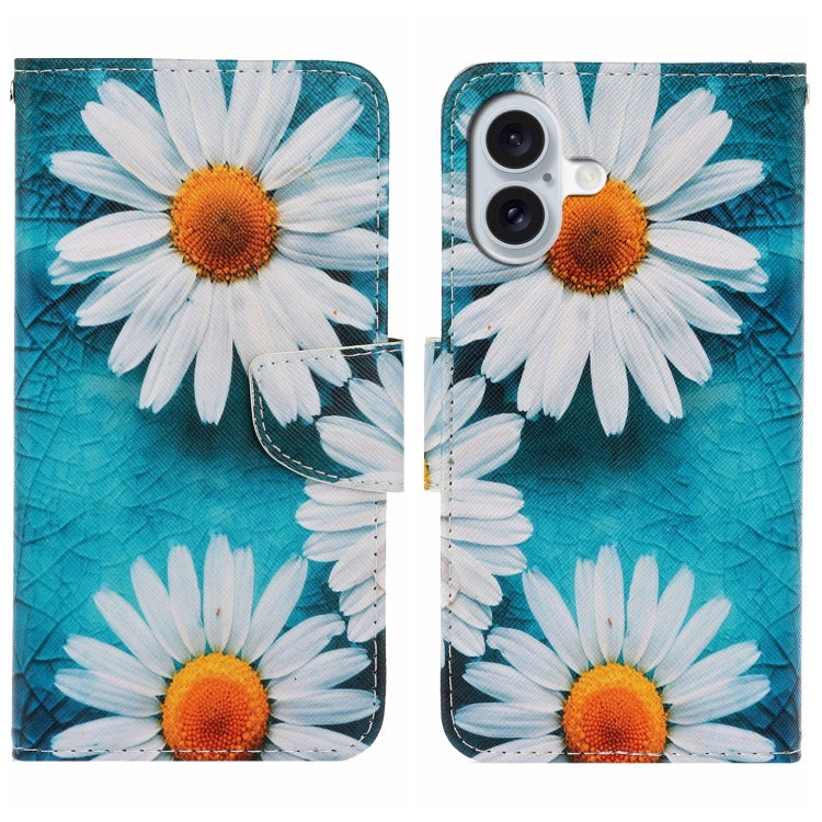 For iPhone 16 3D Colored Drawing Flip Leather Phone Case(Daisy) - iPhone 16 Cases by buy2fix | Online Shopping UK | buy2fix