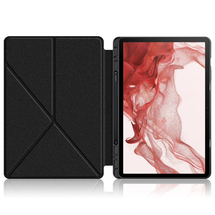 For Samsung Galaxy Tab S9 Cloth Texture Multi-folding Horizontal Flip Leather Tablet Case(Black) - Galaxy Tab S9 Cases by buy2fix | Online Shopping UK | buy2fix