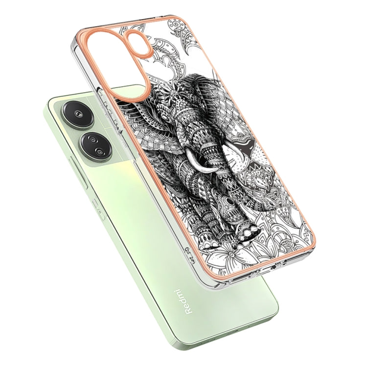 For Xiaomi Redmi 13C 4G Electroplating Marble Dual-side IMD Phone Case(Totem Elephant) - 13C Cases by buy2fix | Online Shopping UK | buy2fix