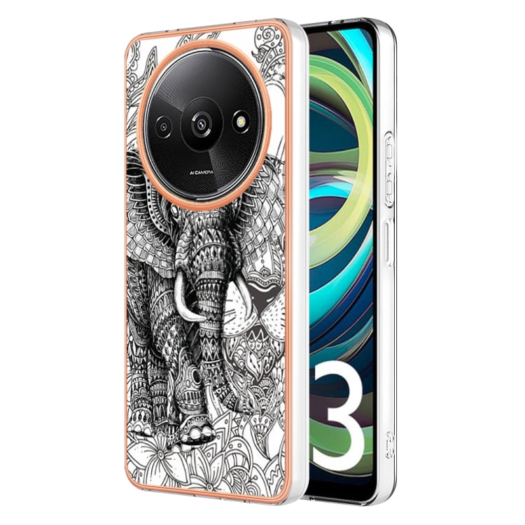 For Xiaomi Redmi A3 Electroplating Marble Dual-side IMD Phone Case(Totem Elephant) - Xiaomi Cases by buy2fix | Online Shopping UK | buy2fix