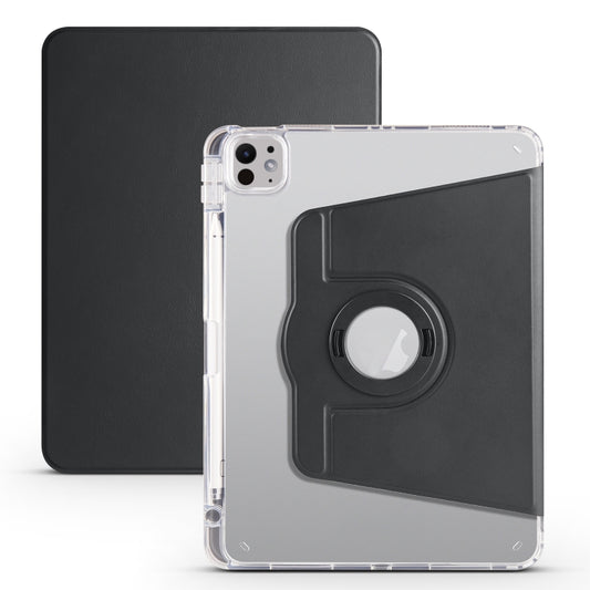 For iPad Pro 13 2024 Clear Acrylic 360 Rotation Detachable Leather Tablet Case(Black) - iPad Pro 13 2024 Cases by buy2fix | Online Shopping UK | buy2fix