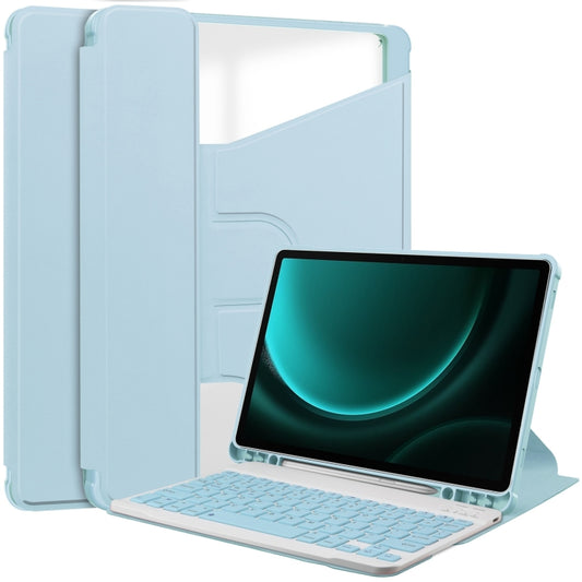 For Samsung Galaxy Tab S9 FE+ 360 Rotation Transparent Smart Leather Case with Keyboard(Sky Blue) - Galaxy Tab S9 FE+ by buy2fix | Online Shopping UK | buy2fix