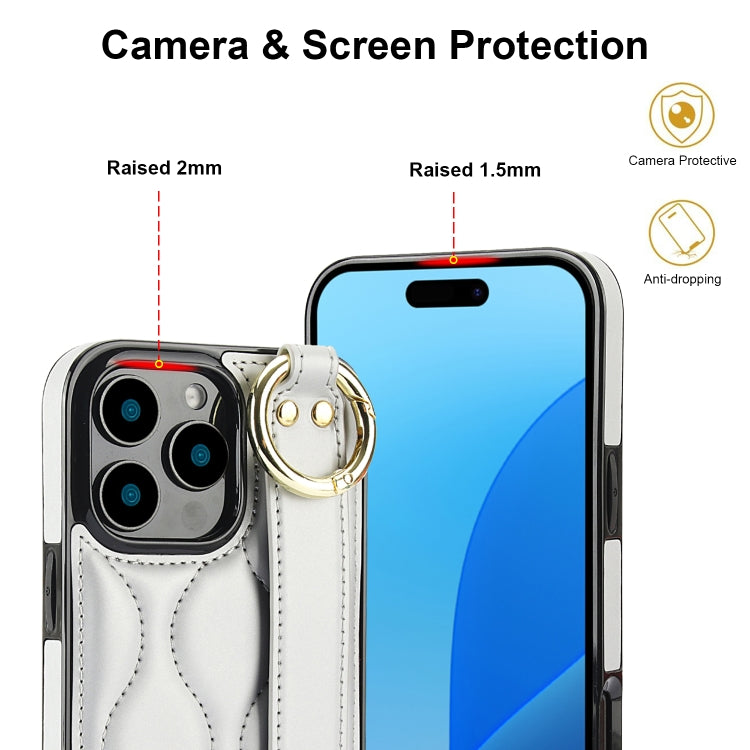 For iPhone 16 Pro Non-slip Full Coverage Ring PU Phone Case with Wristband(Silver) - iPhone 16 Pro Cases by buy2fix | Online Shopping UK | buy2fix