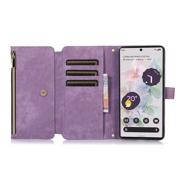 For Google Pixel 7a Dream 9-Card Wallet Zipper Bag Leather Phone Case(Purple) - Google Cases by buy2fix | Online Shopping UK | buy2fix