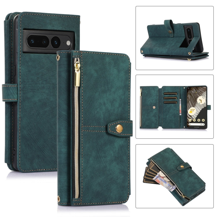 For Google Pixel 7 Pro Dream 9-Card Wallet Zipper Bag Leather Phone Case(Green) - Google Cases by buy2fix | Online Shopping UK | buy2fix