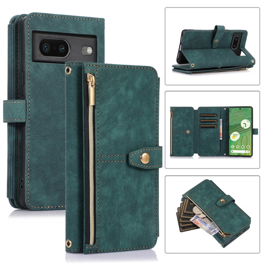 For Google Pixel 7 Dream 9-Card Wallet Zipper Bag Leather Phone Case(Green) - Google Cases by buy2fix | Online Shopping UK | buy2fix