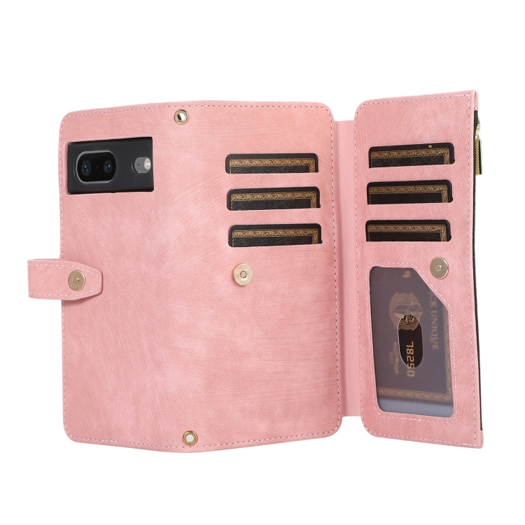 For Google Pixel 7 Dream 9-Card Wallet Zipper Bag Leather Phone Case(Pink) - Google Cases by buy2fix | Online Shopping UK | buy2fix