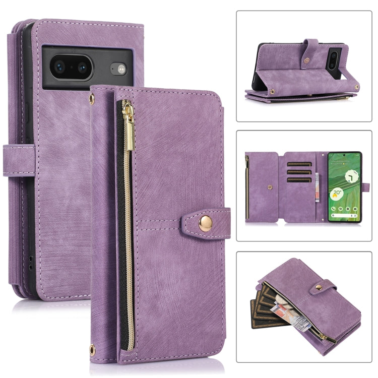 For Google Pixel 7 Dream 9-Card Wallet Zipper Bag Leather Phone Case(Purple) - Google Cases by buy2fix | Online Shopping UK | buy2fix