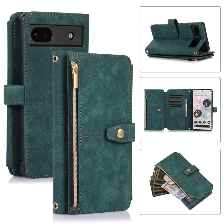 For Google Pixel 6a Dream 9-Card Wallet Zipper Bag Leather Phone Case(Green) - Google Cases by buy2fix | Online Shopping UK | buy2fix