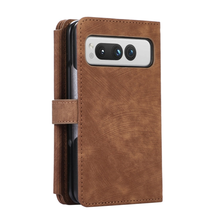 For Google Pixel Fold Dream 9-Card Wallet Zipper Bag Leather Phone Case(Brown) - Google Cases by buy2fix | Online Shopping UK | buy2fix