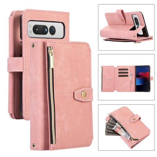 For Google Pixel Fold Dream 9-Card Wallet Zipper Bag Leather Phone Case(Pink) - Google Cases by buy2fix | Online Shopping UK | buy2fix