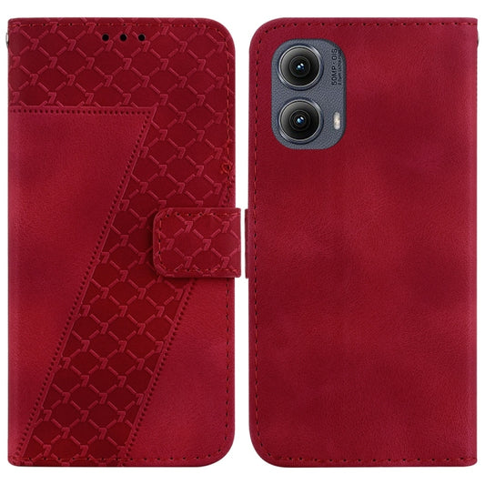 For Motorola Edge 2024 Seven-shaped Embossed Leather Phone Case(Red) - Motorola Cases by buy2fix | Online Shopping UK | buy2fix