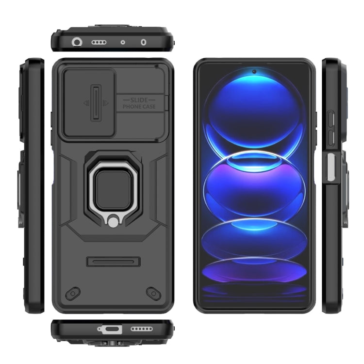 For Xiaomi Redmi Note 12 Pro+ 5G Global Sliding Camshield TPU + PC Shockproof Phone Case with Holder(Black) - Xiaomi Cases by buy2fix | Online Shopping UK | buy2fix