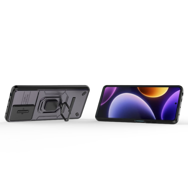 For Xiaomi Redmi Note 12 Turbo 5G Sliding Camshield TPU + PC Shockproof Phone Case with Holder(Purple) - Xiaomi Cases by buy2fix | Online Shopping UK | buy2fix