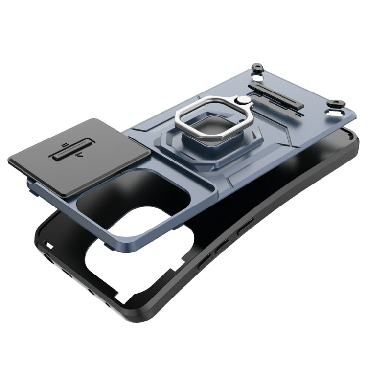 For Xiaomi Redmi Note 13 4G Global Sliding Camshield TPU + PC Shockproof Phone Case with Holder(Grey) - Note 13 Cases by buy2fix | Online Shopping UK | buy2fix