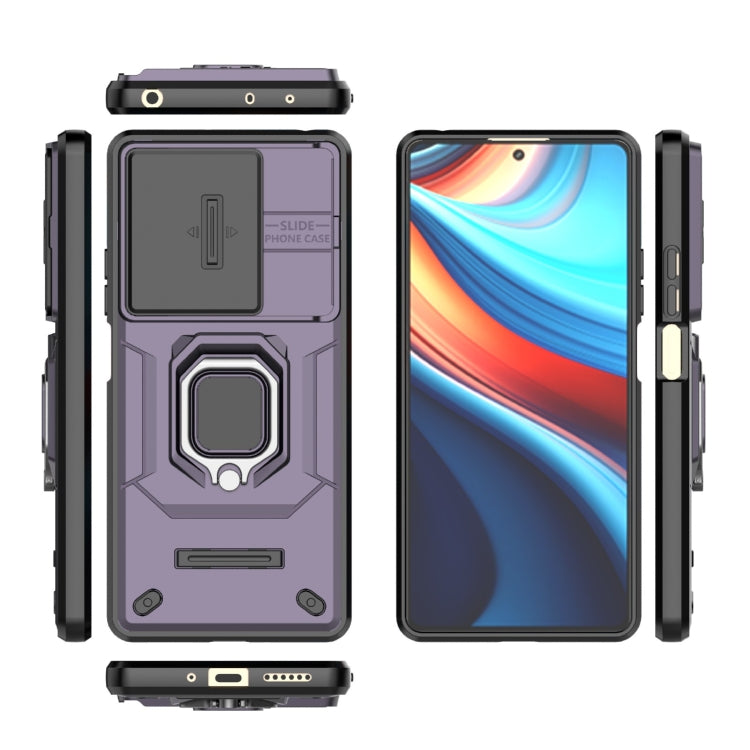 For Xiaomi Redmi Note 13R Pro 5G Sliding Camshield TPU + PC Shockproof Phone Case with Holder(Purple) - Xiaomi Cases by buy2fix | Online Shopping UK | buy2fix