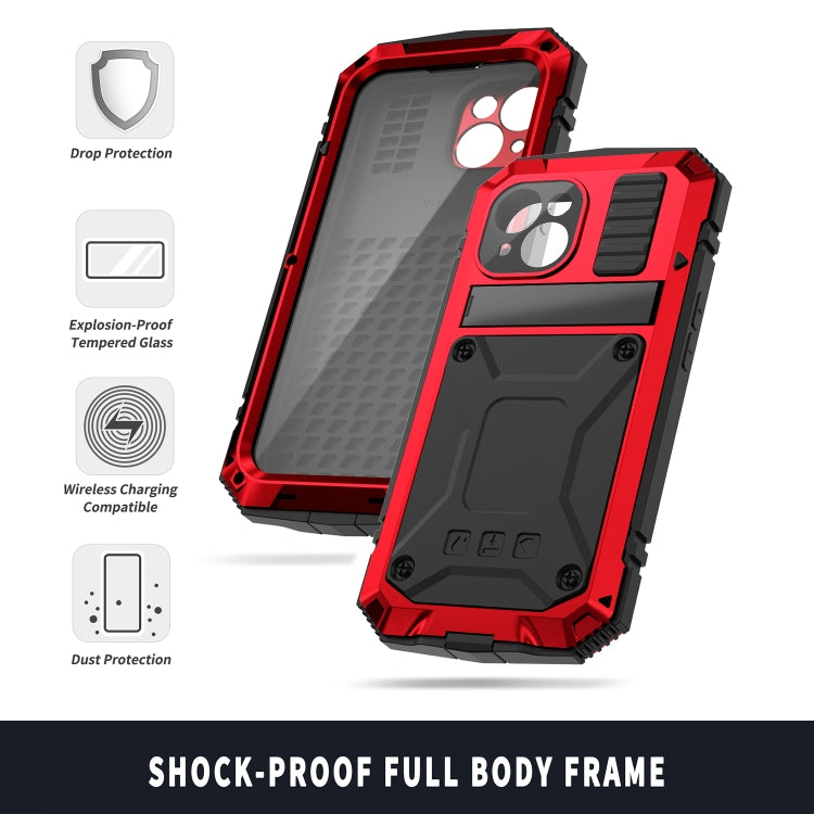 For iPhone 15 Plus R-JUST Shockproof Life Waterproof Dust-proof Metal + Silicone Phone Case with Holder(Red) - iPhone 15 Plus Cases by R-JUST | Online Shopping UK | buy2fix