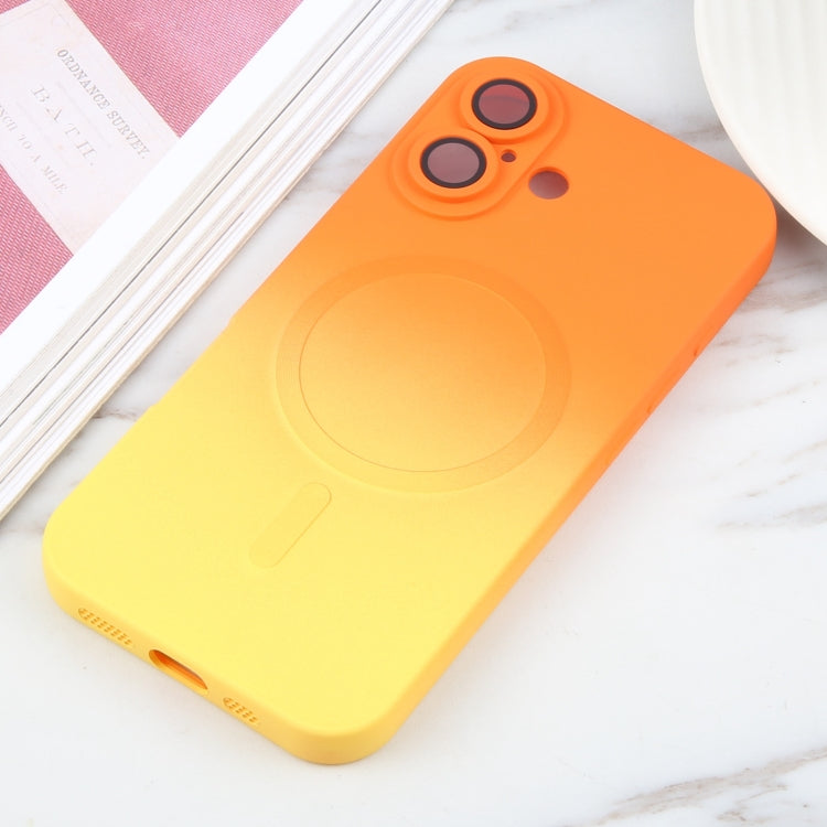 For iPhone 16 Plus Liquid TPU Silicone Gradient MagSafe Phone Case(Orange Yellow) - iPhone 16 Plus Cases by buy2fix | Online Shopping UK | buy2fix