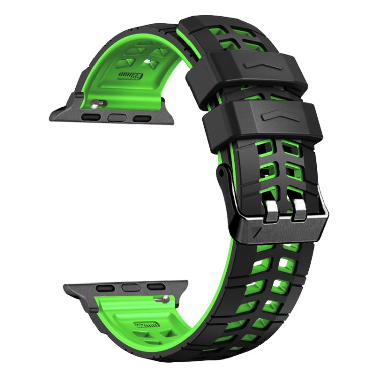 For Apple Watch SE 2022 40mm Twill Dual-row Buckle Silicone Watch Band(Black Green) - Watch Bands by buy2fix | Online Shopping UK | buy2fix